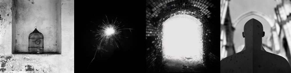 Four black and white photos from photographer Ares Molins