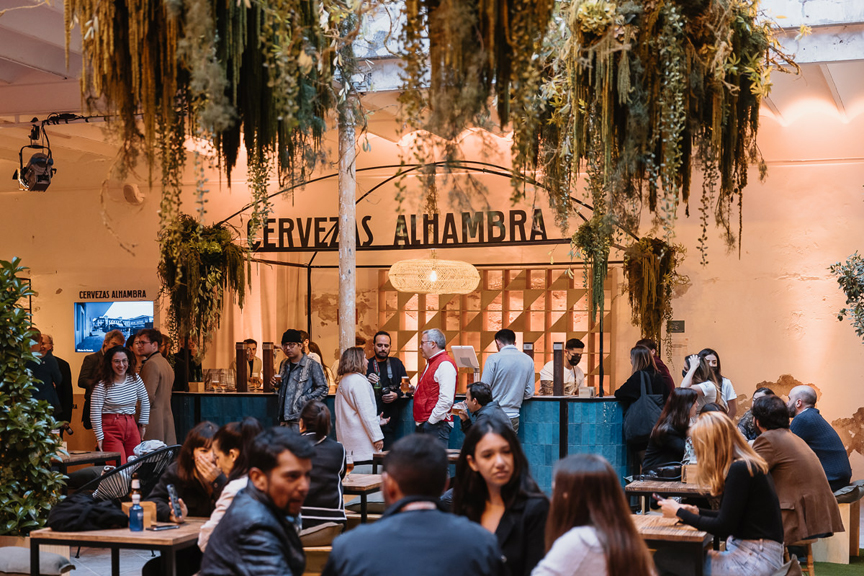 Inauguration attendees getting settled in at Jardín Cervezas Alhambra Barcelona 2022