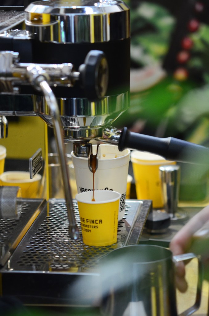 Coffee espresso machine making two espressos